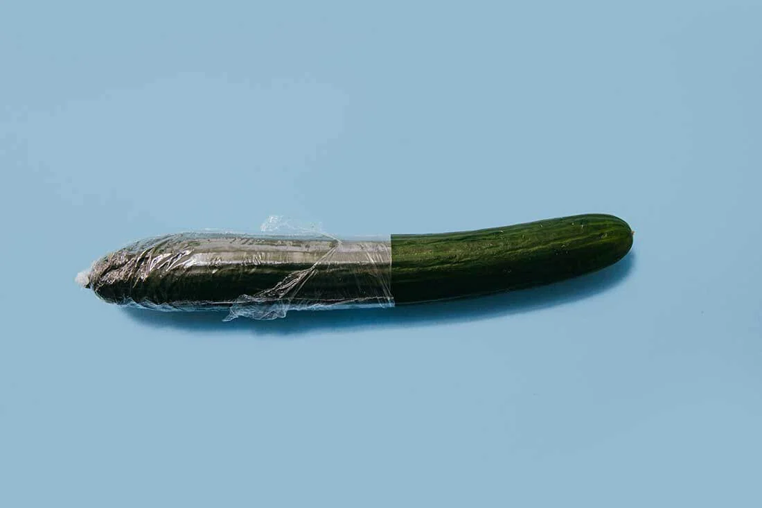 Cucumber wrapped in plastic